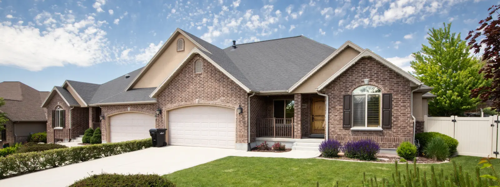 Front View of Gardens of Mill Pond home in Springville UT. 55+ community home.
